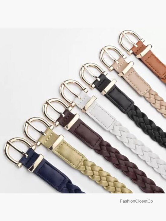 2pc Skinny Braided PU Leather Belts for Women - Fully Adjustable Woven Waist